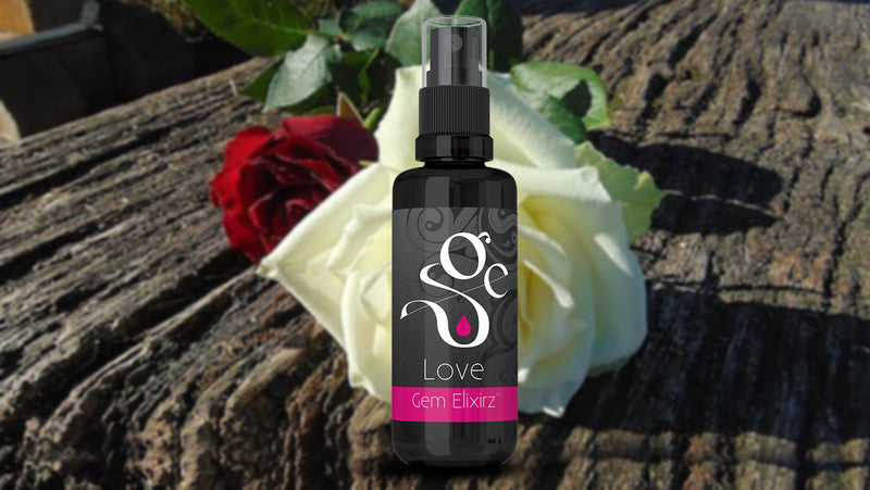 Love aromatherapy spray with essential oils and gemstones
