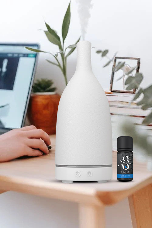 aromatherapy diffuser and Calm aromatherapy diffuser blend with essential oils and gemstones