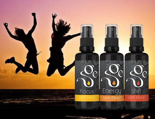 Focus, Energy and Shift arometherapy sprays with essential oils and gemstones