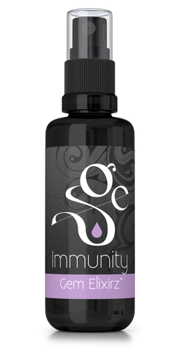 Immunity aromatherapy spray with essential oils and gemstones, frontside of bottle