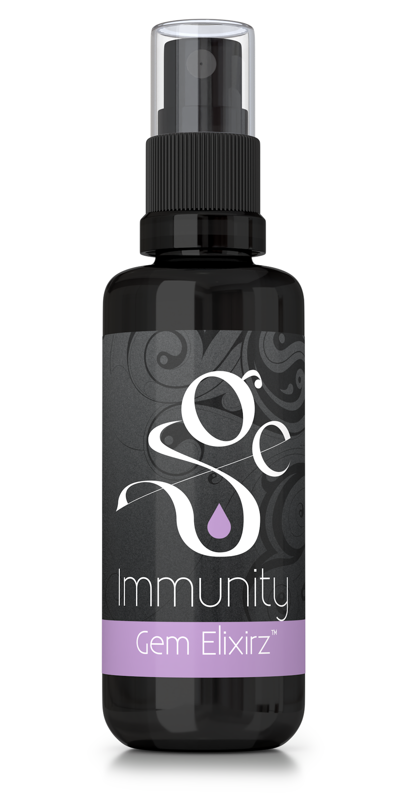 Immunity aromatherapy spray with essential oils and gemstones, frontside of bottle
